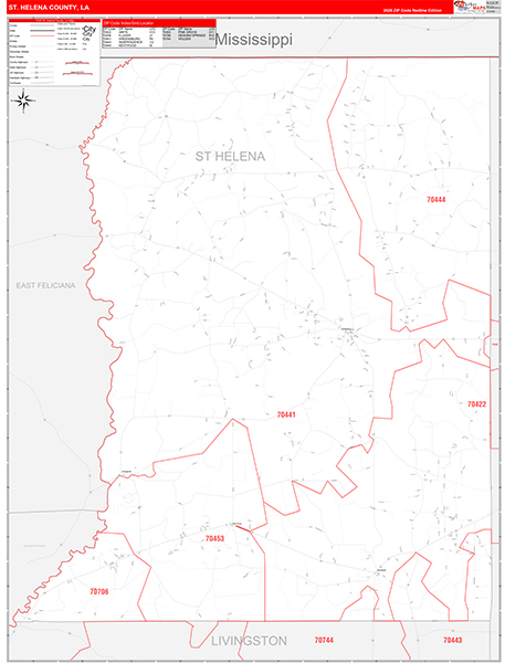 St. Helena Parish (County), LA Wall Map Red Line Style